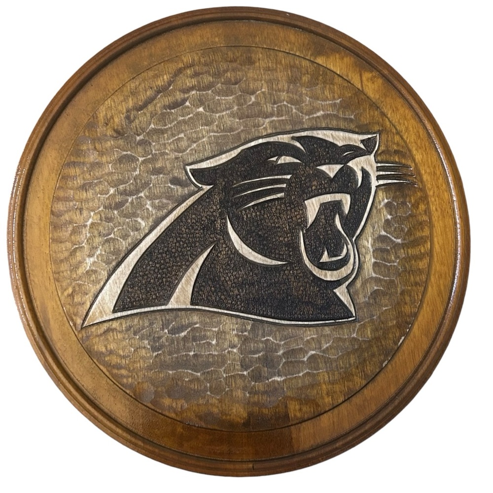 Vintage Hand Carved Wooden NFL Carolina Panthers Decorative Plate